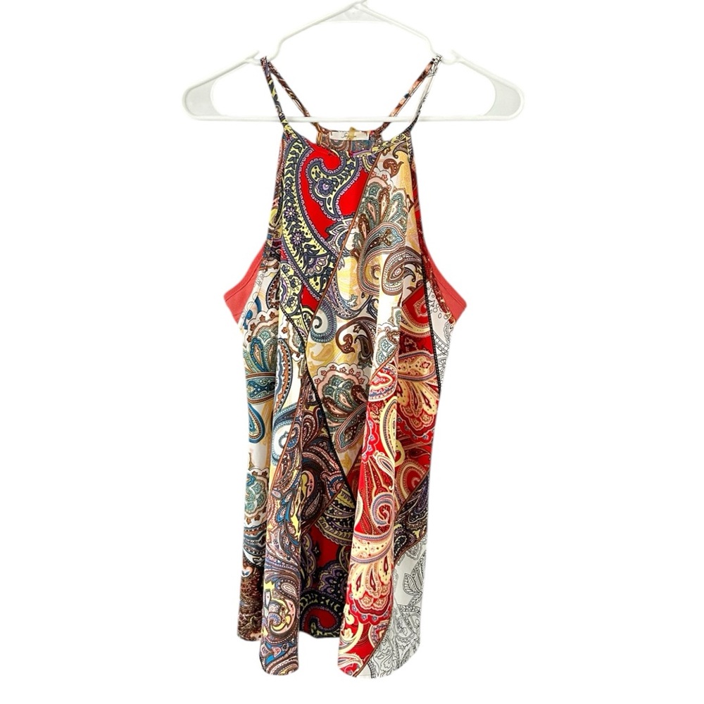 Soprano Boho Paisley Print Halter Tunic Tank